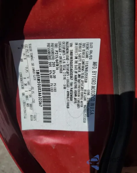 2003 Mercury Sable Gs from USA, damaged, VIN 1MEFM50U83A632367